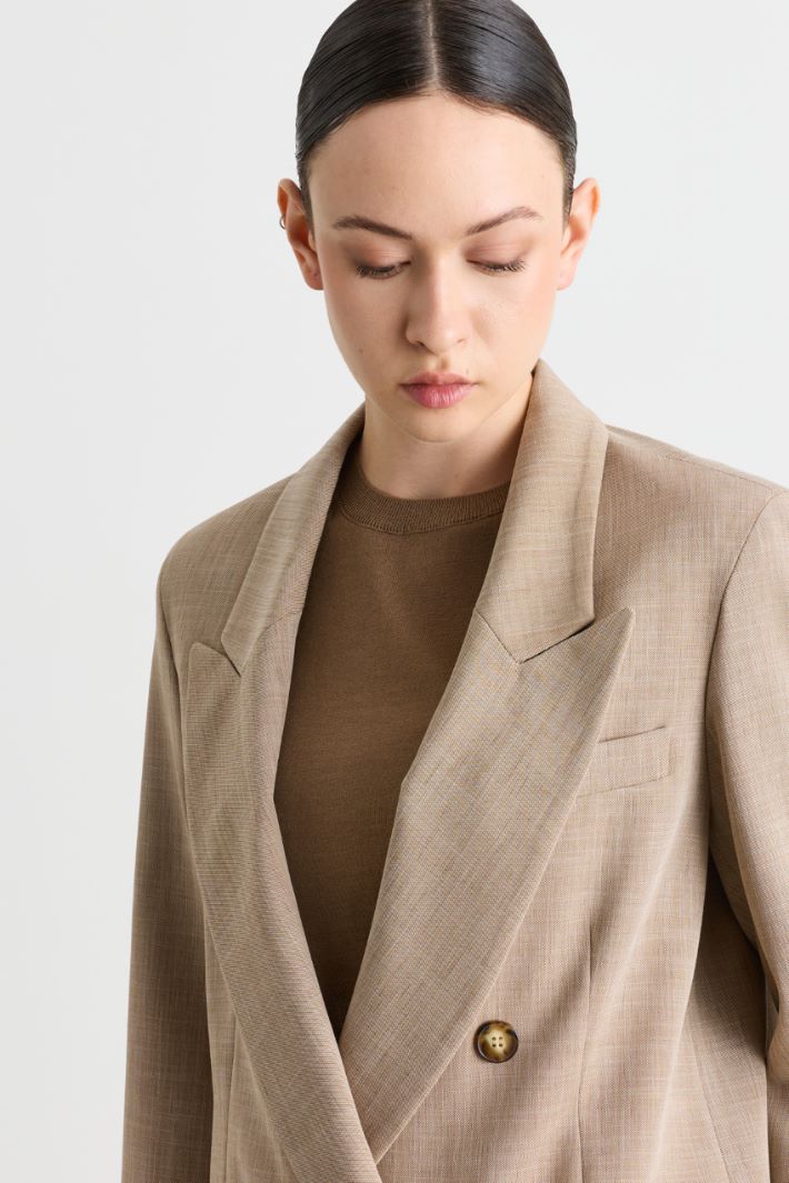 Double-breasted stretch blazer - CAMEL - Intrend - 3