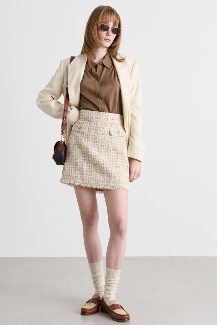 Sequinned basketweave miniskirt - CAMEL WHITE - Intrend