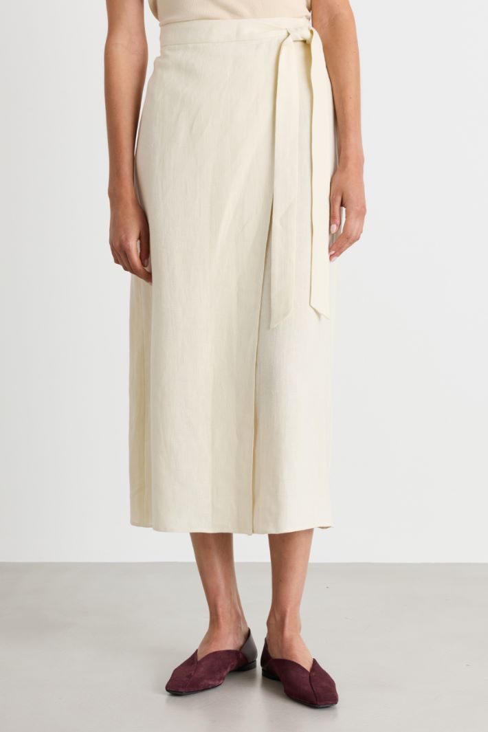 Linen-blend canvas wrap skirt - WHITE - Intrend - 2