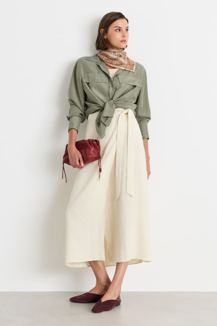Linen-blend canvas wrap skirt - WHITE - Intrend