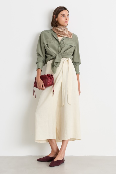 Linen-blend canvas wrap skirt - Intrend