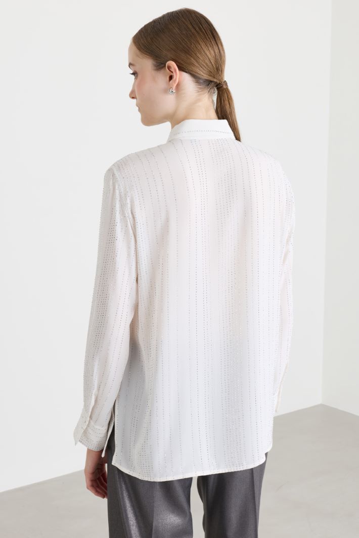 Camicia in georgette con strass - BIANCO - Intrend - 4