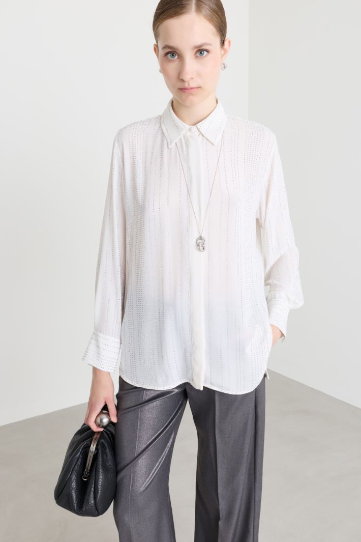 Camicia in georgette con strass - BIANCO - Intrend - 2