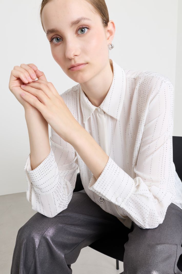 Camicia in georgette con strass - BIANCO - Intrend - 3