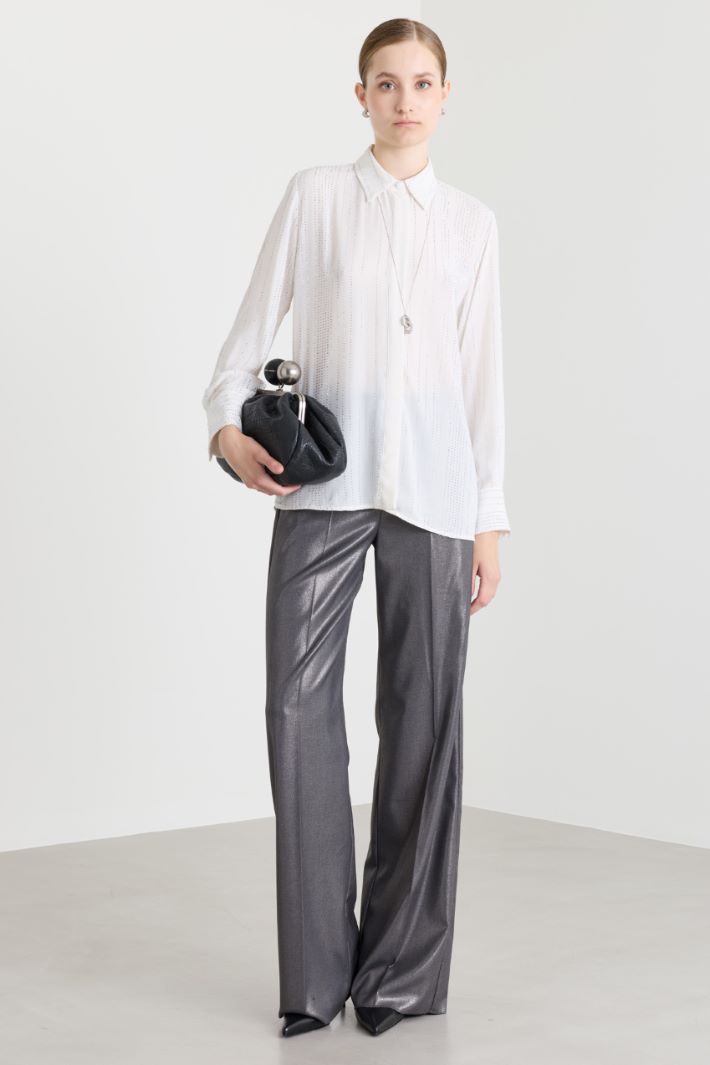 Camicia in georgette con strass - BIANCO - Intrend