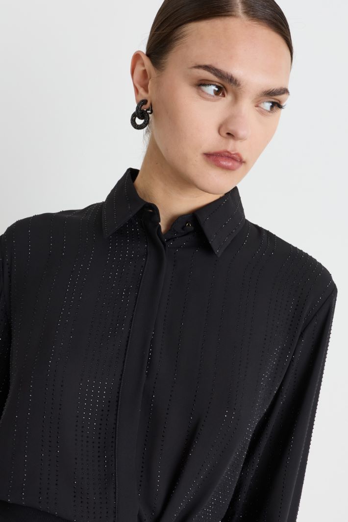 Camicia in georgette con strass - NERO - Intrend - 3