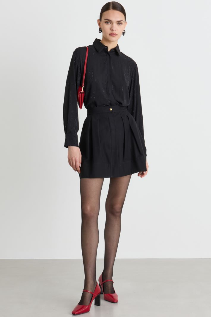 Camicia in georgette con strass - NERO - Intrend