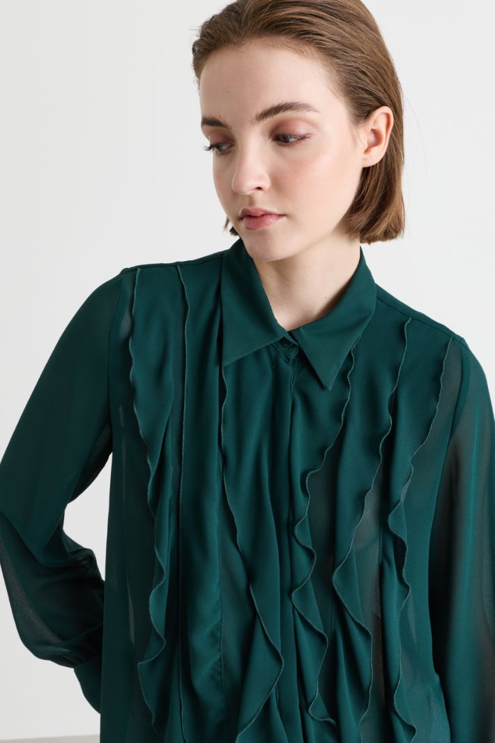 Camicia in georgette con volant - VERDE - Intrend - 3