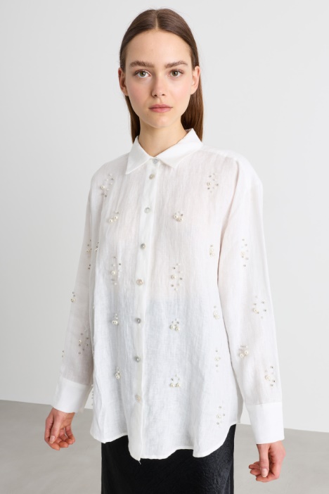 Pearl and Stud Wide-Fit Shirt - Intrend