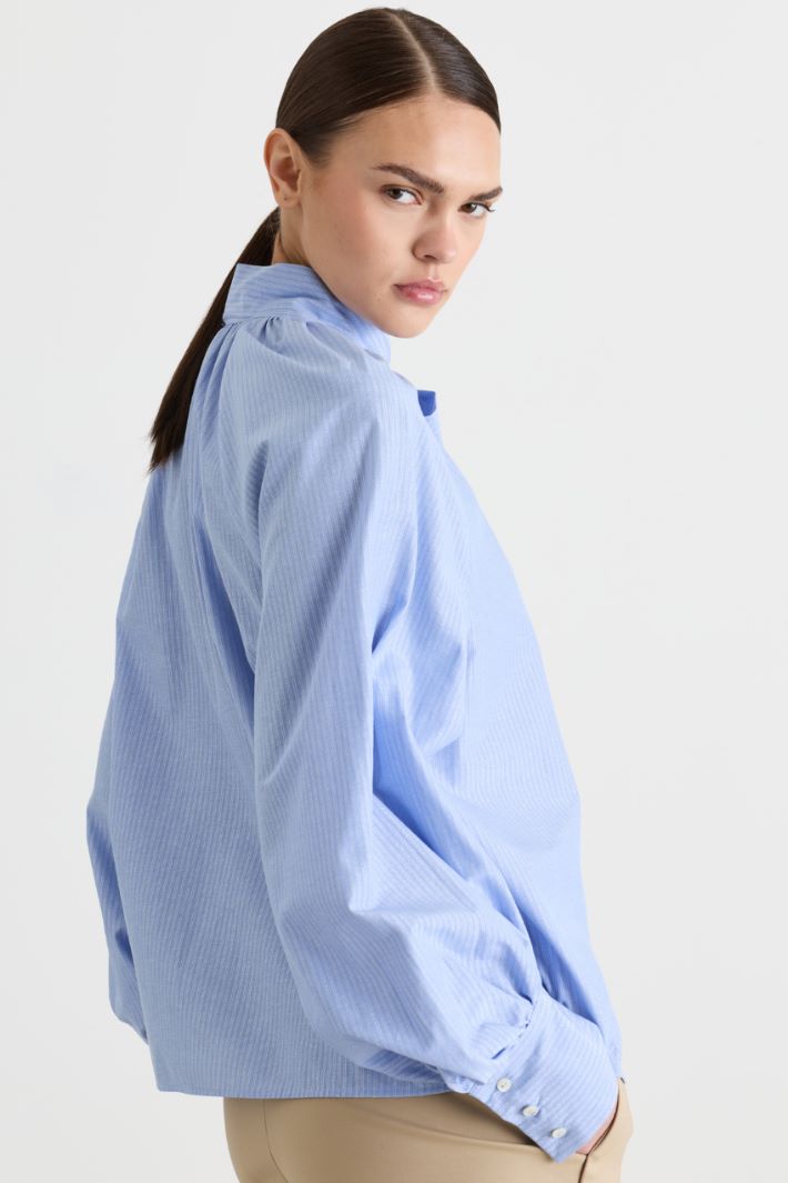 Blusa in popeline con fiocco - AZZURRO - Intrend - 4