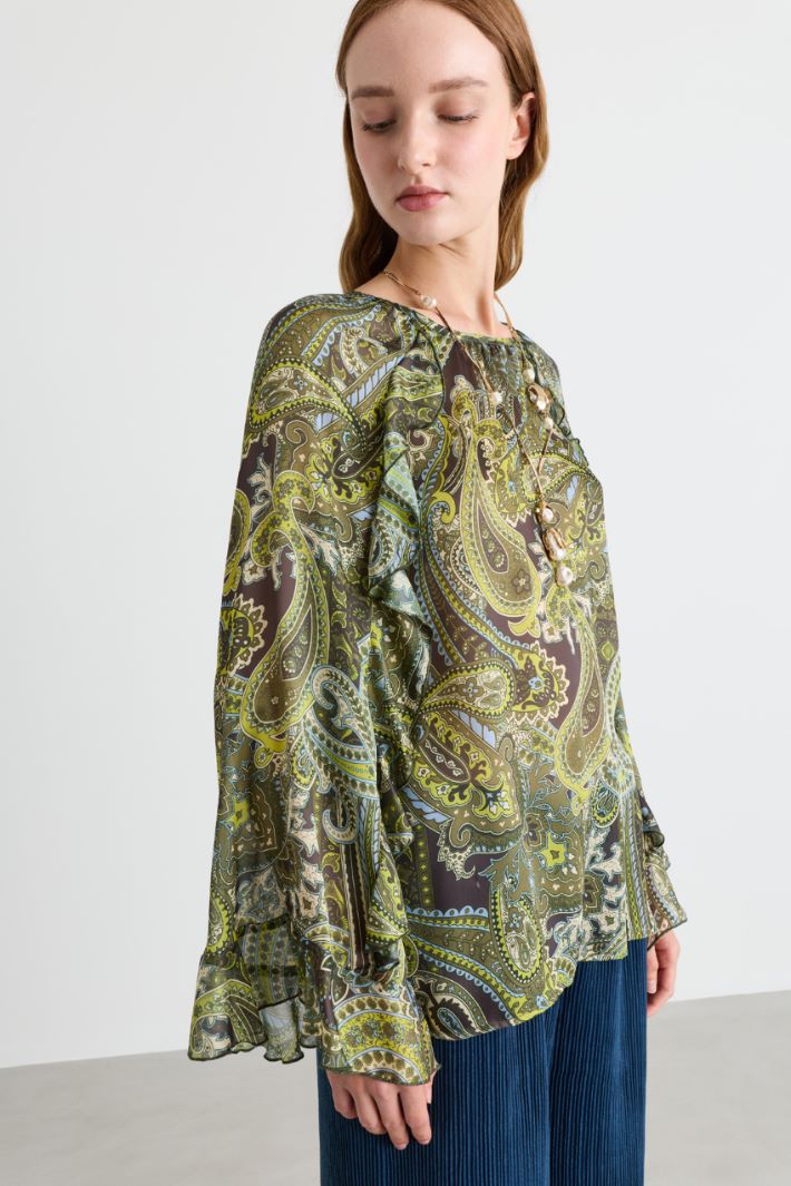 Blusa svasata in chiffon - VERDE - Intrend - 3