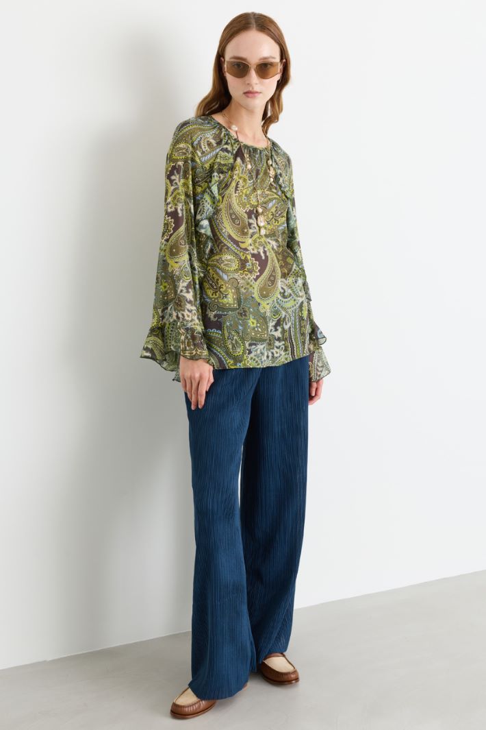 Blusa svasata in chiffon - VERDE - Intrend