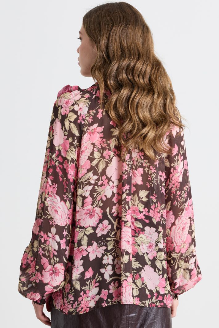 Blusa in georgette a fiori - MARRONE - Intrend - 4
