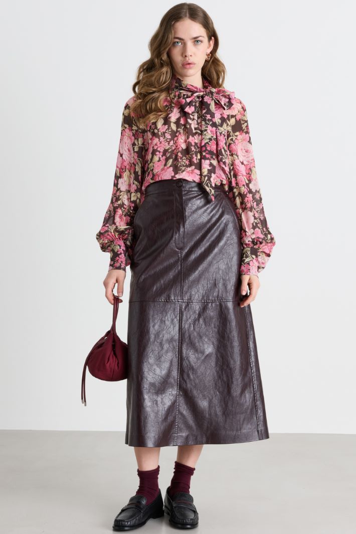 Blusa in georgette a fiori - MARRONE - Intrend