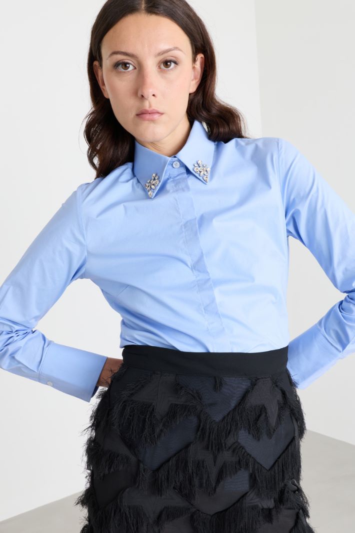 Camicia in popeline con ricamo - AZZURRO - Intrend - 3