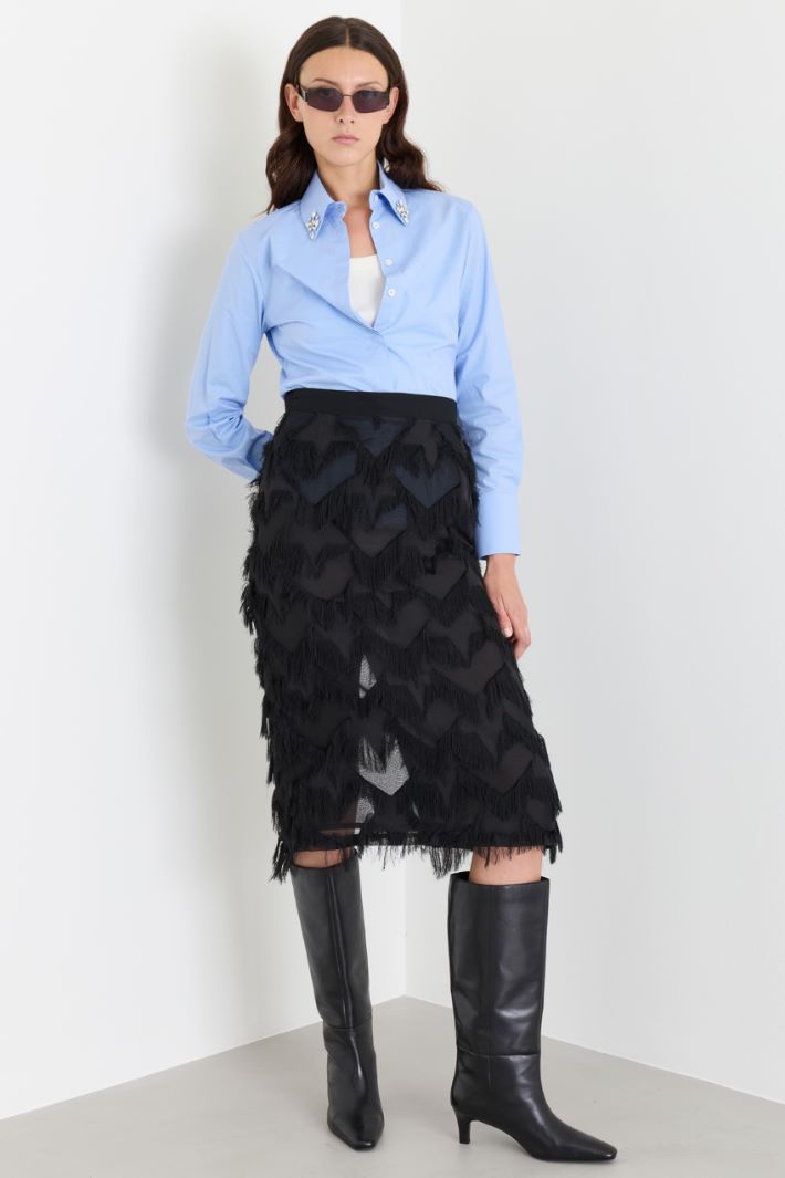 Camicia in popeline con ricamo - AZZURRO - Intrend
