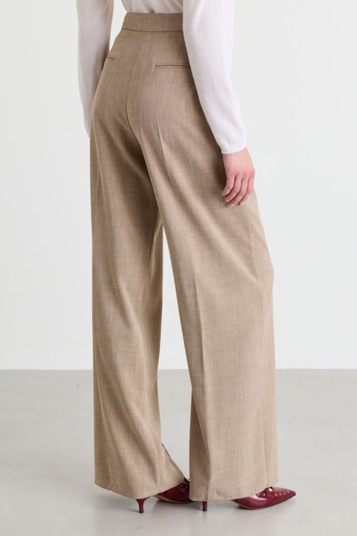 Stretch wide-leg trousers - BEIGE - Intrend - 4