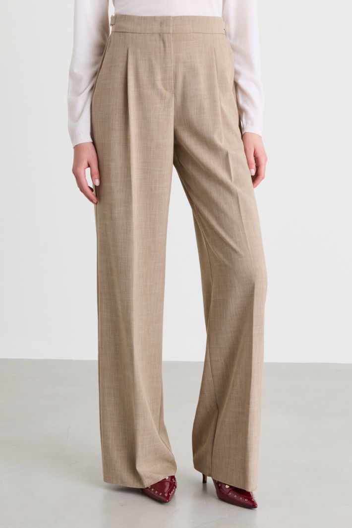 Stretch wide-leg trousers - BEIGE - Intrend - 2