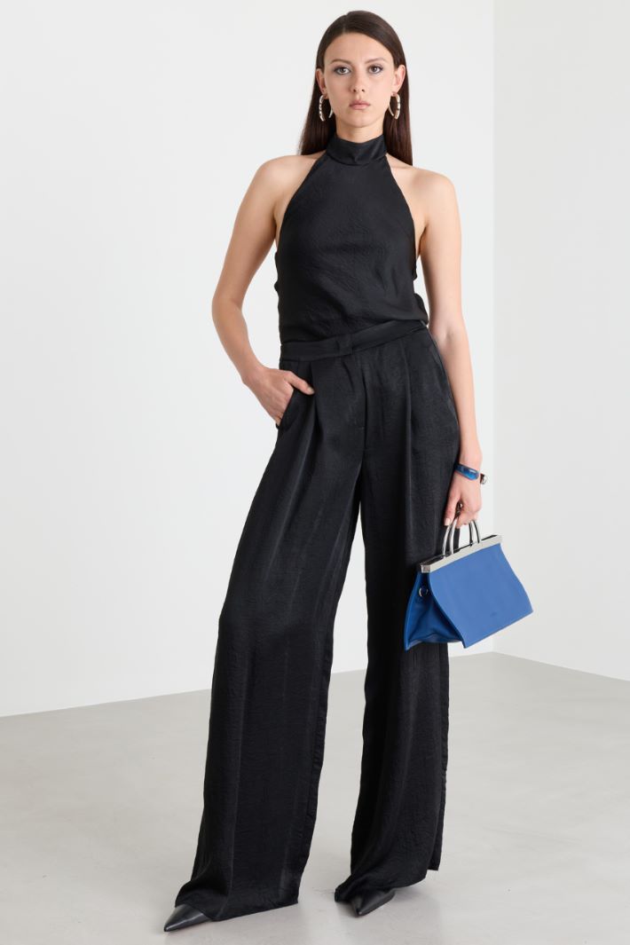 Pantalon en twill froissé - NOIR - Intrend