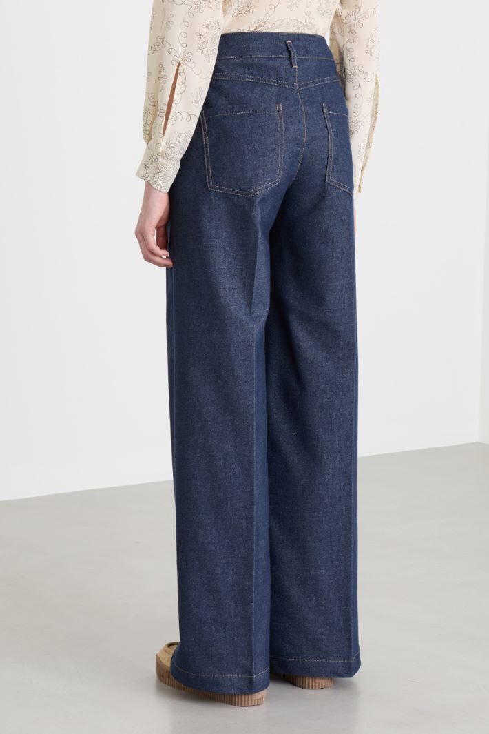 Double belt-loop palazzo trousers - BLUE - Intrend - 4
