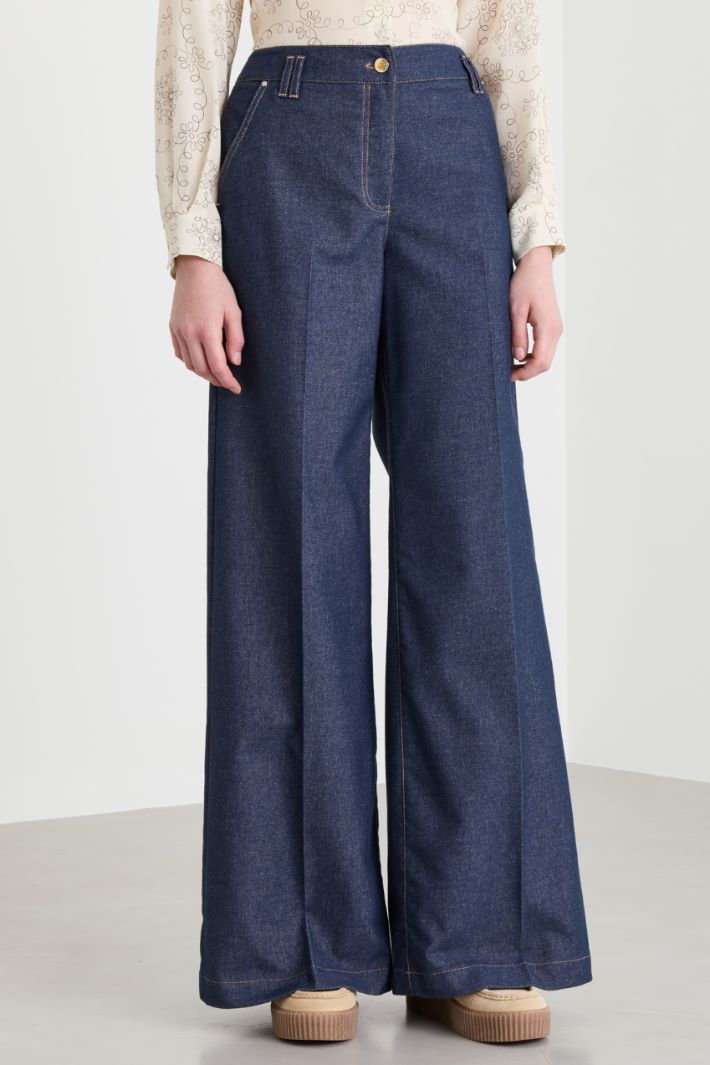 Double belt-loop palazzo trousers - BLUE - Intrend - 2