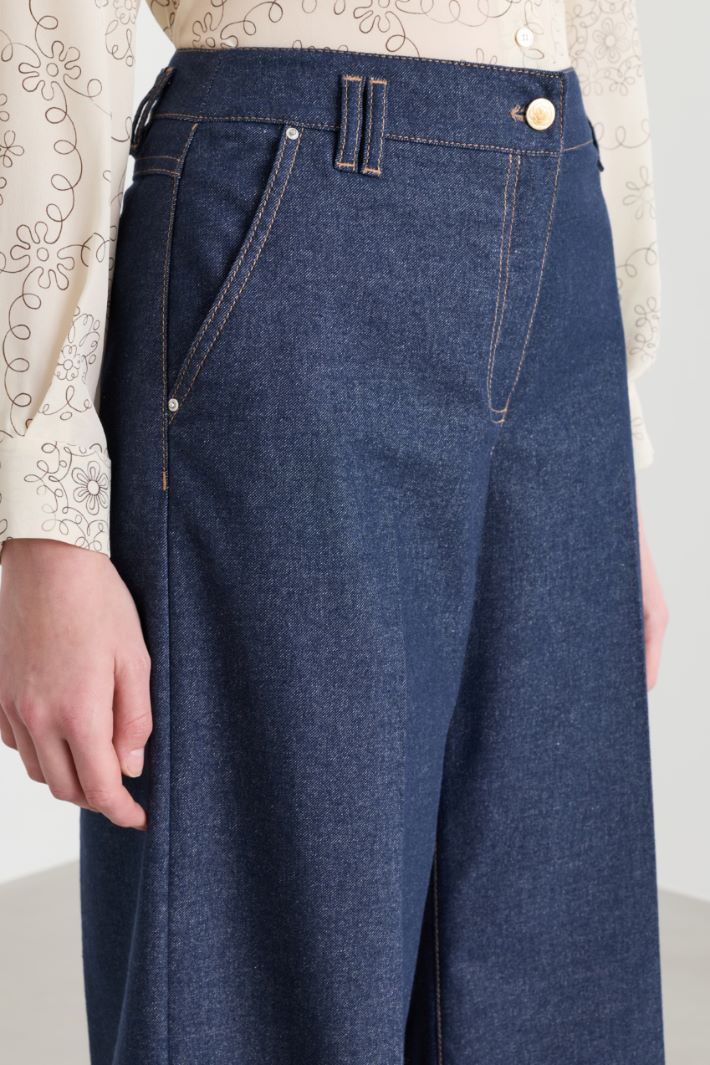 Double belt-loop palazzo trousers - BLUE - Intrend - 3