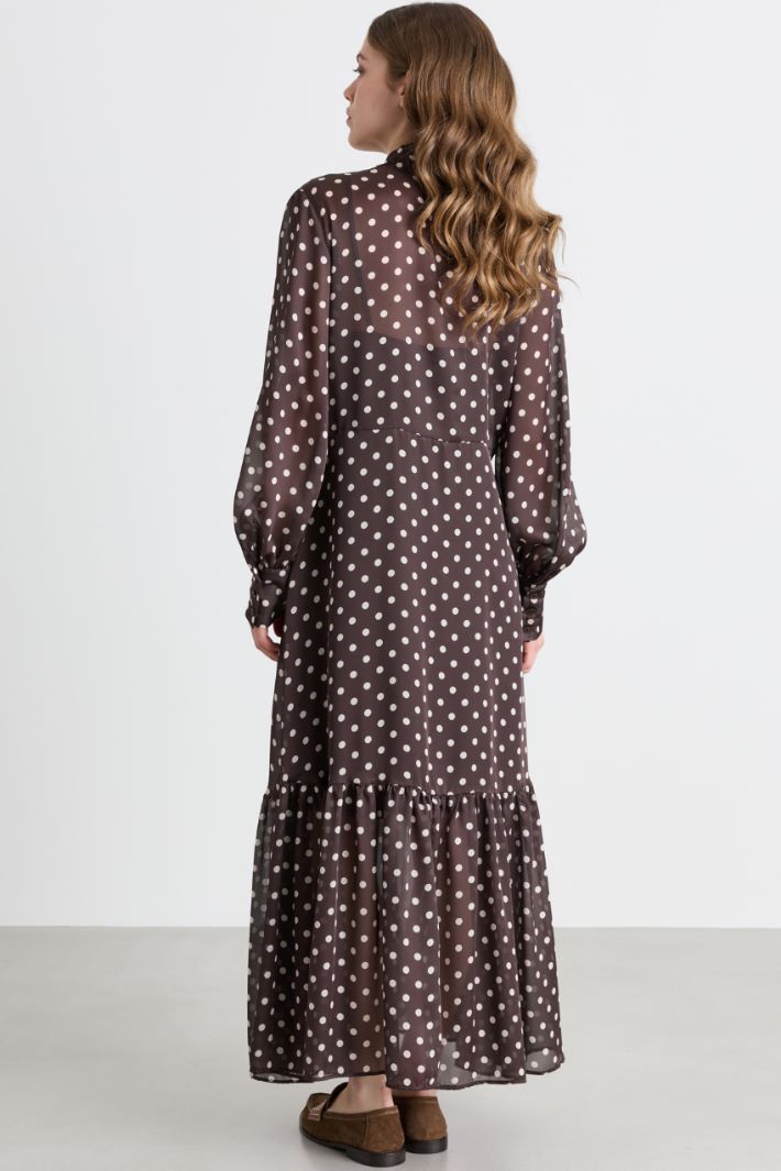 Polka-dot satin dress - BROWN - Intrend - 4