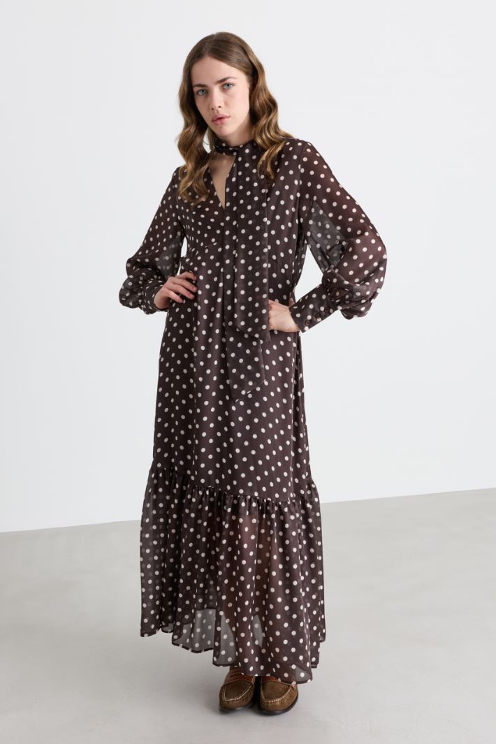 Polka-dot satin dress - BROWN - Intrend - 2