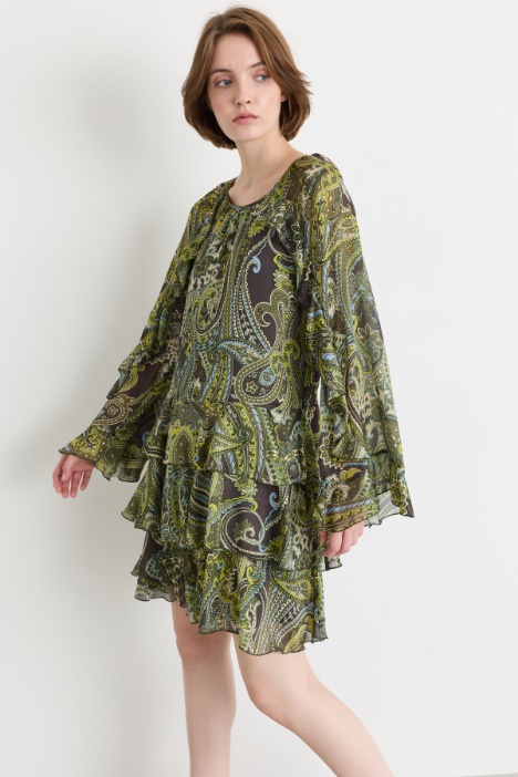 Abito corto in chiffon con balze