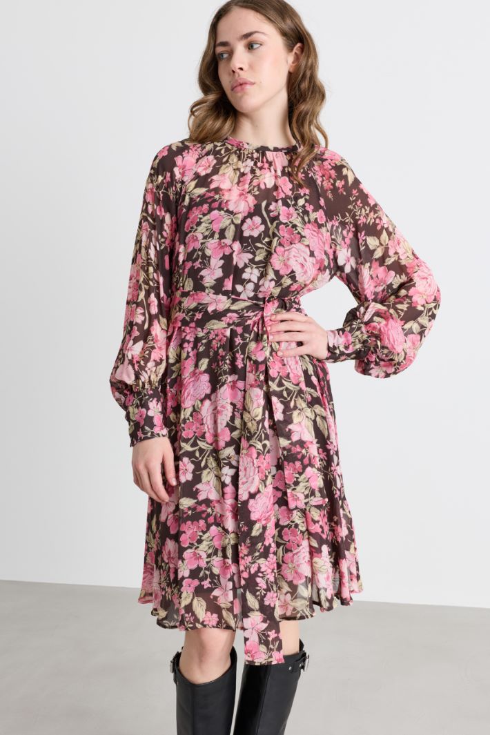 Floral Georgette Dress - BROWN - Intrend - 2