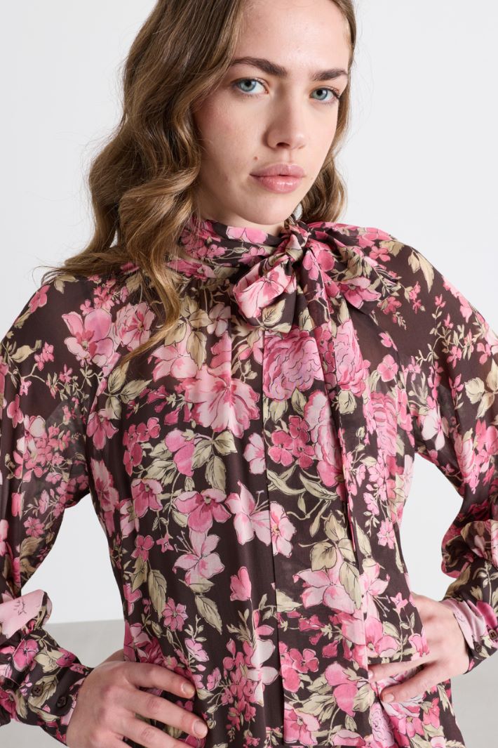 Floral Georgette Dress - BROWN - Intrend - 3