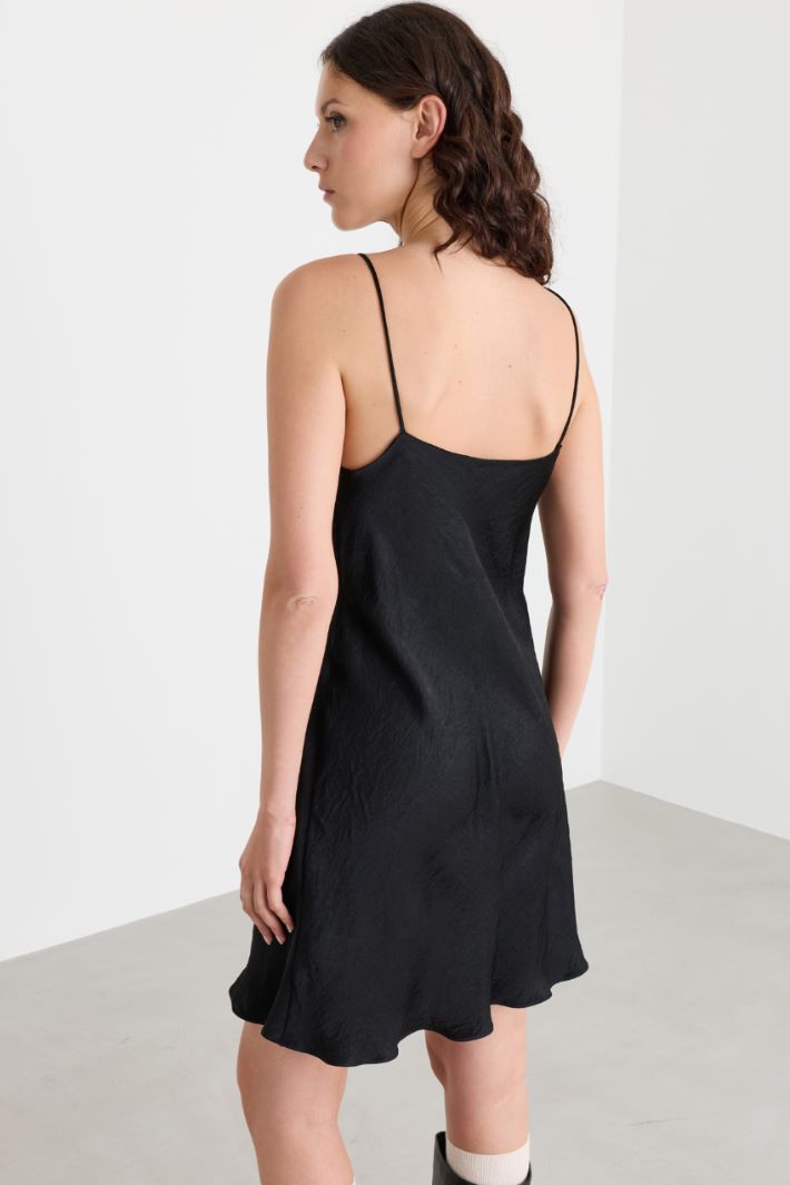 Crinkled Twill Slip Dress - BLACK - Intrend - 4