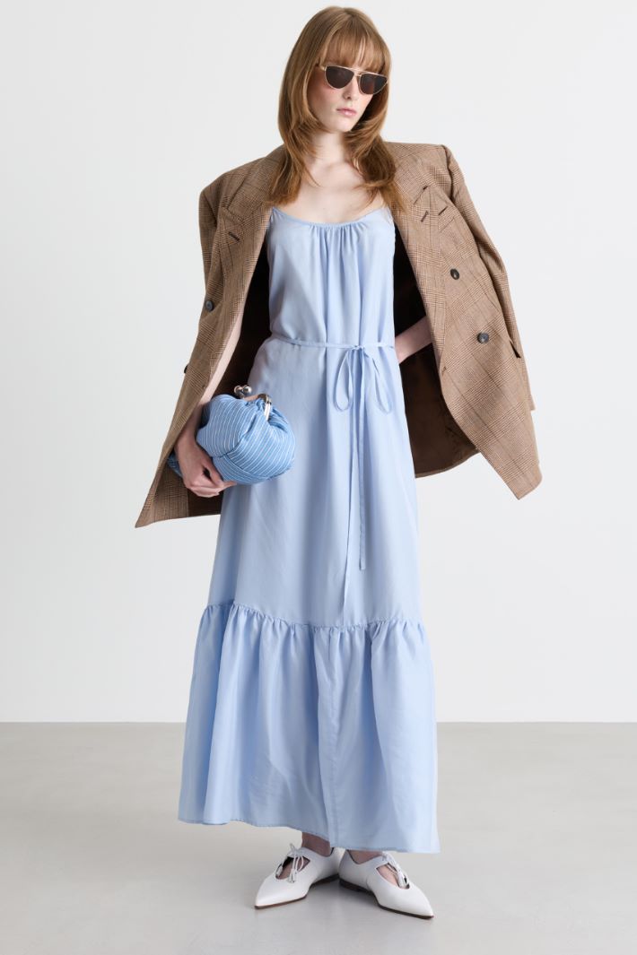 Flounced Long Dress - LIGHT BLUE - Intrend