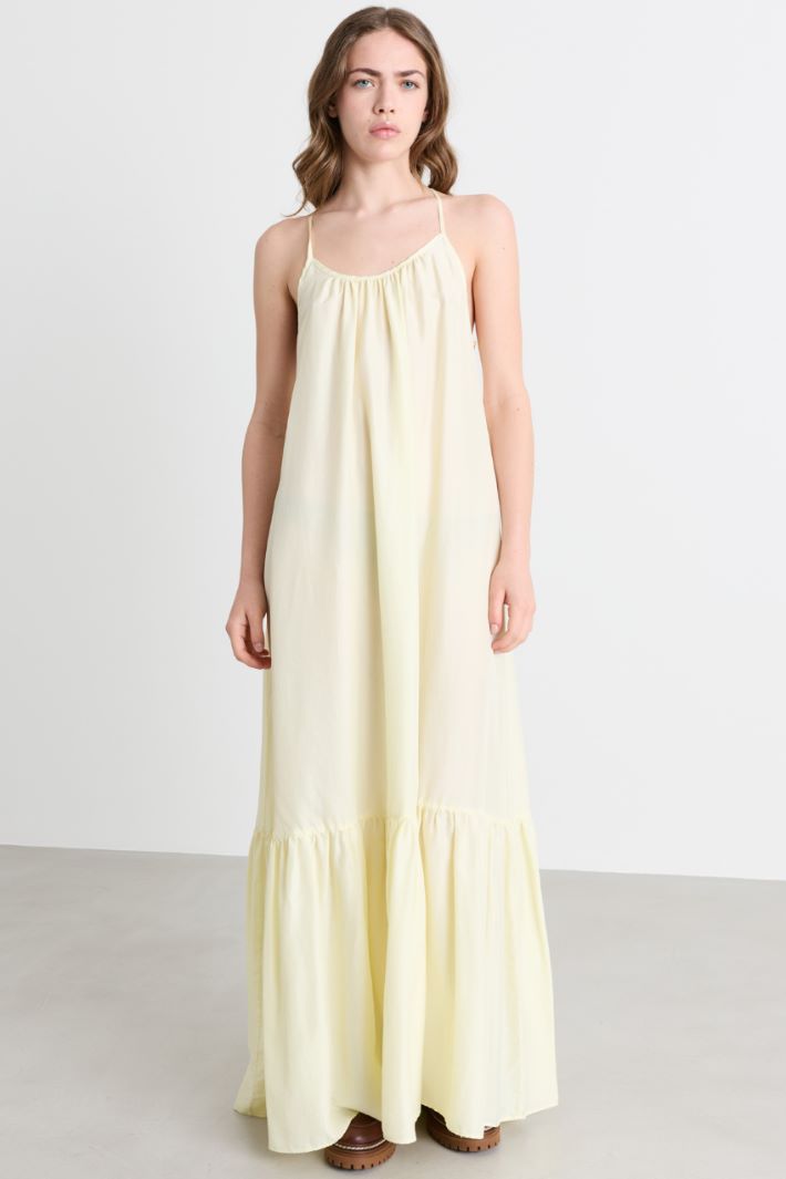 Flounced Long Dress - WHITE - Intrend - 2