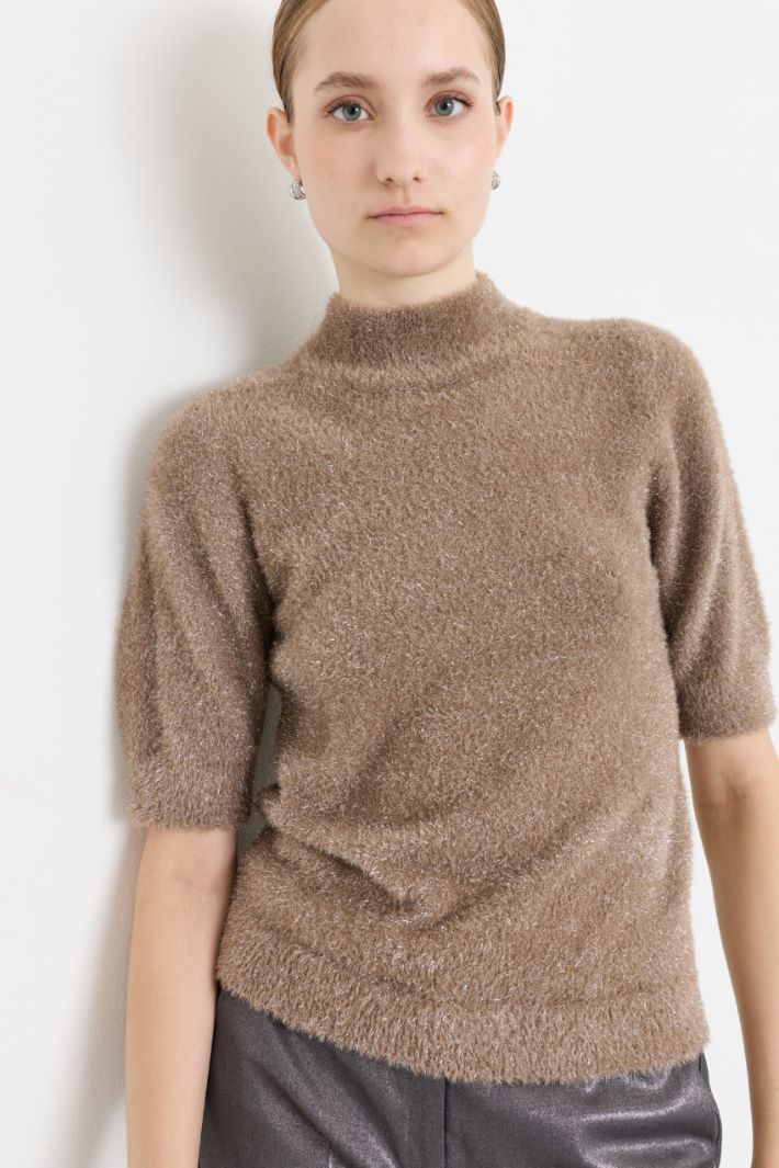 Short-Sleeved High-Neck Jumper - CAMEL - Intrend - 3