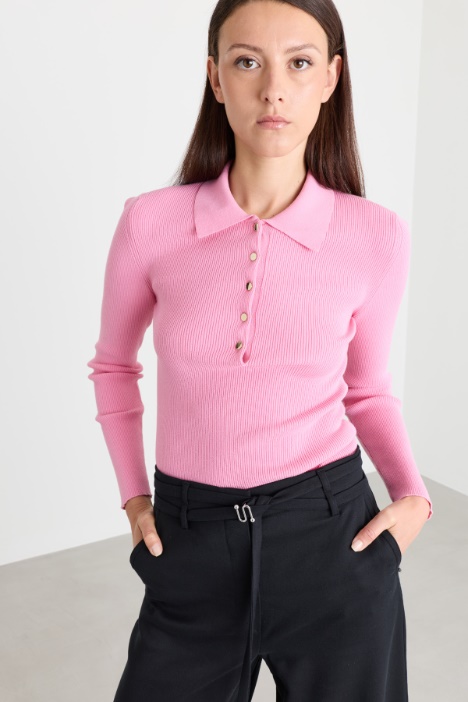 Jewel-Button Knitted Polo - Intrend
