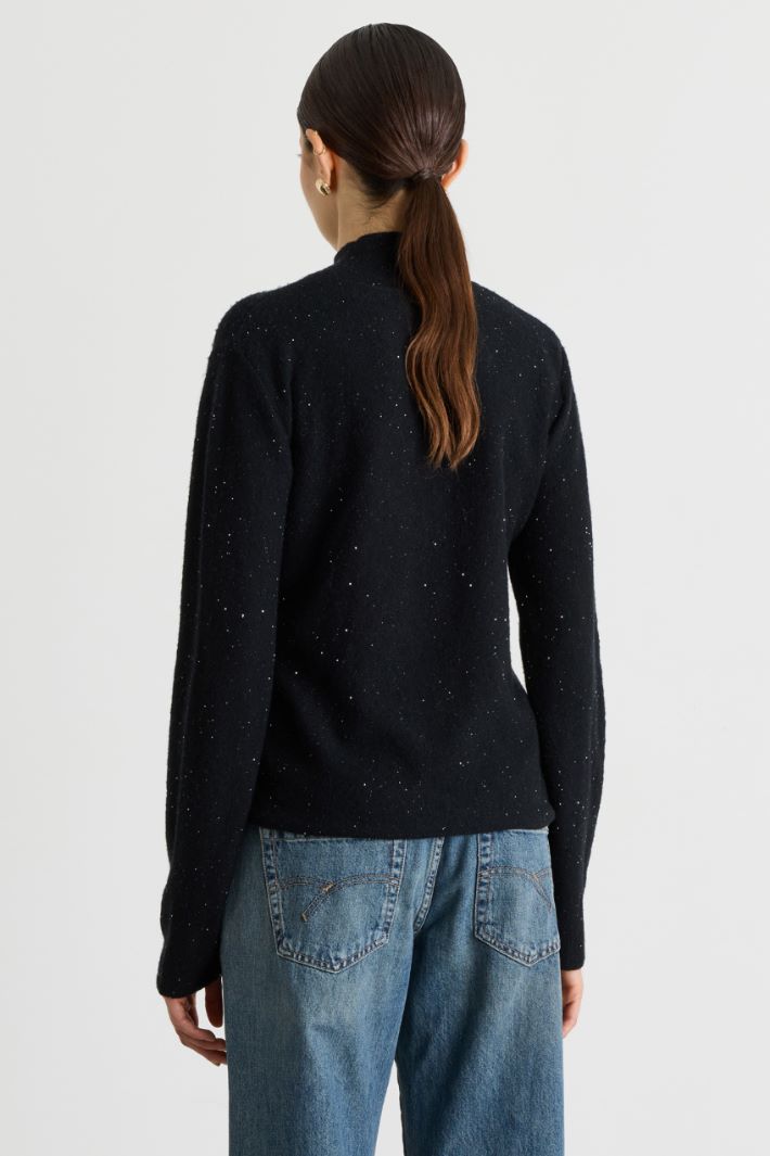 Micro-sequinned high-neck jumper - BLACK - Intrend - 4