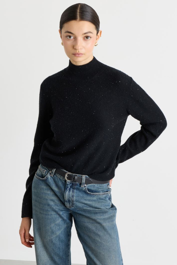 Micro-sequinned high-neck jumper - BLACK - Intrend - 2