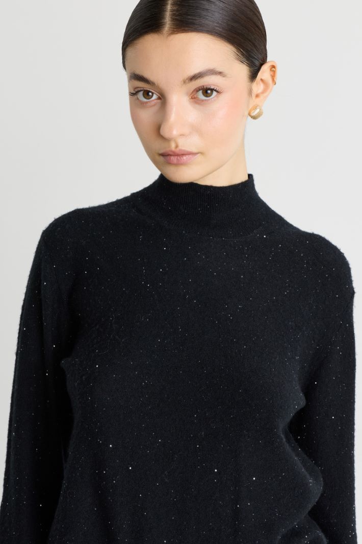 Micro-sequinned high-neck jumper - BLACK - Intrend - 3