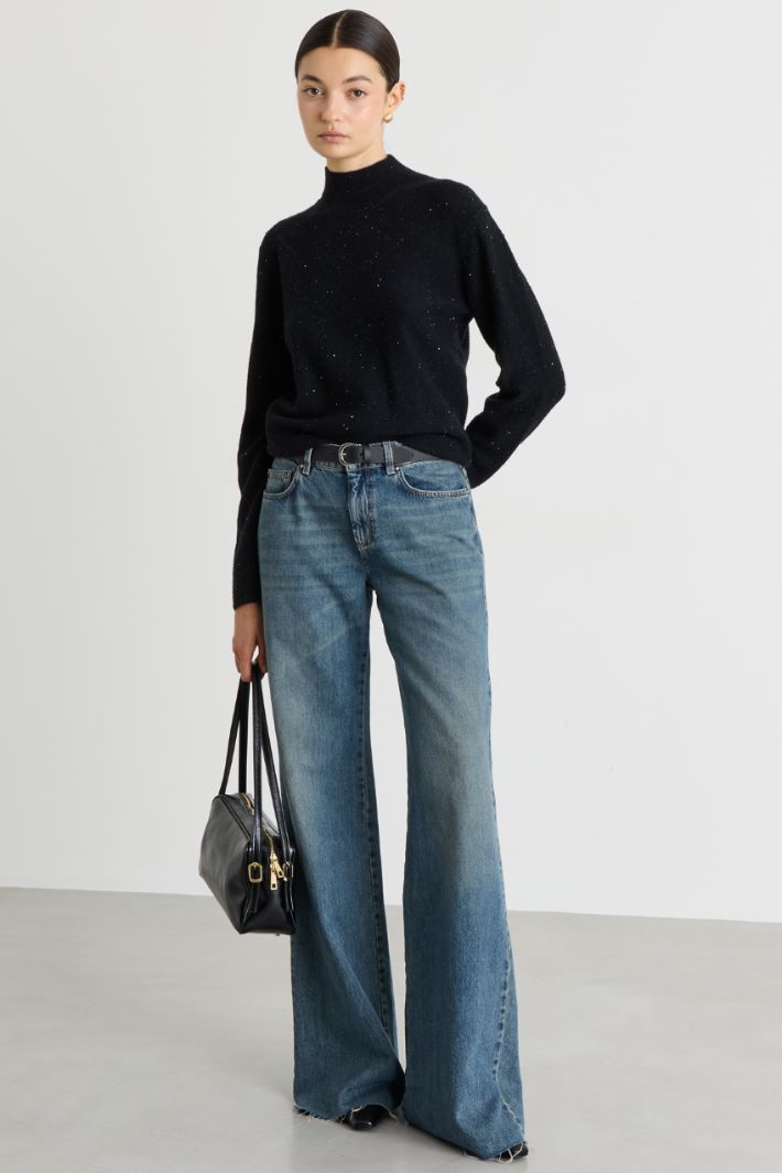 Micro-sequinned high-neck jumper - BLACK - Intrend