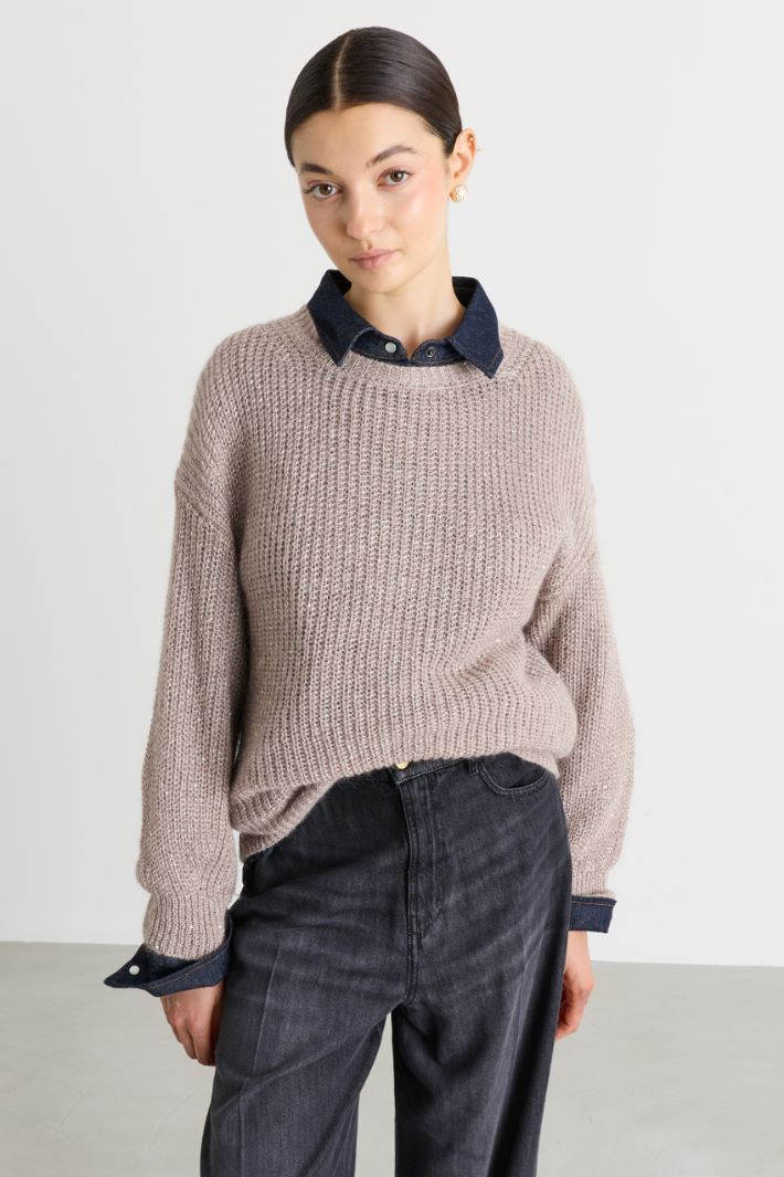 Pull à micro-paillettes - BEIGE - Intrend - 2