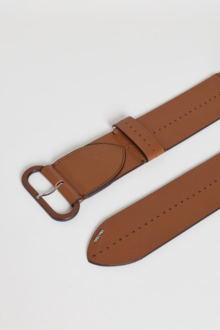 Leather Belt with Elasticated Insert - BROWN - Intrend - 2