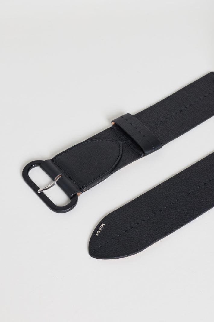 Leather Belt with Elasticated Insert - BLACK - Intrend - 2