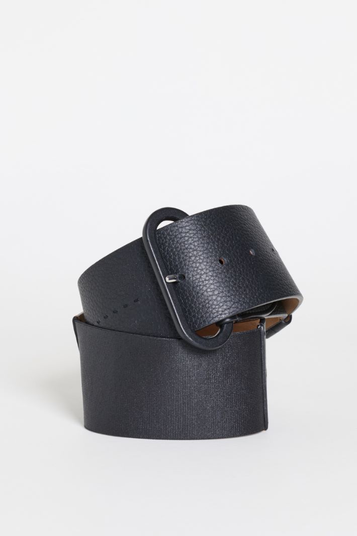 Leather Belt with Elasticated Insert - BLACK - Intrend