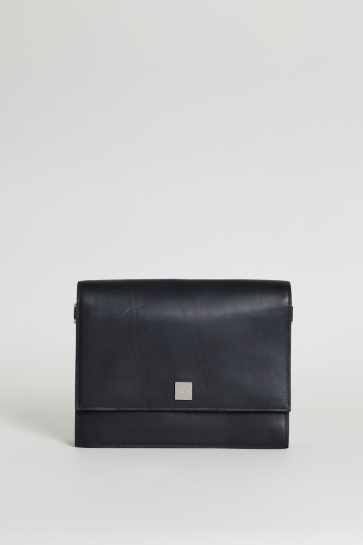 Leather Crossbody Bag - BLACK - Intrend