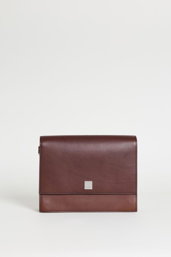 Leather Crossbody Bag - BROWN - Intrend