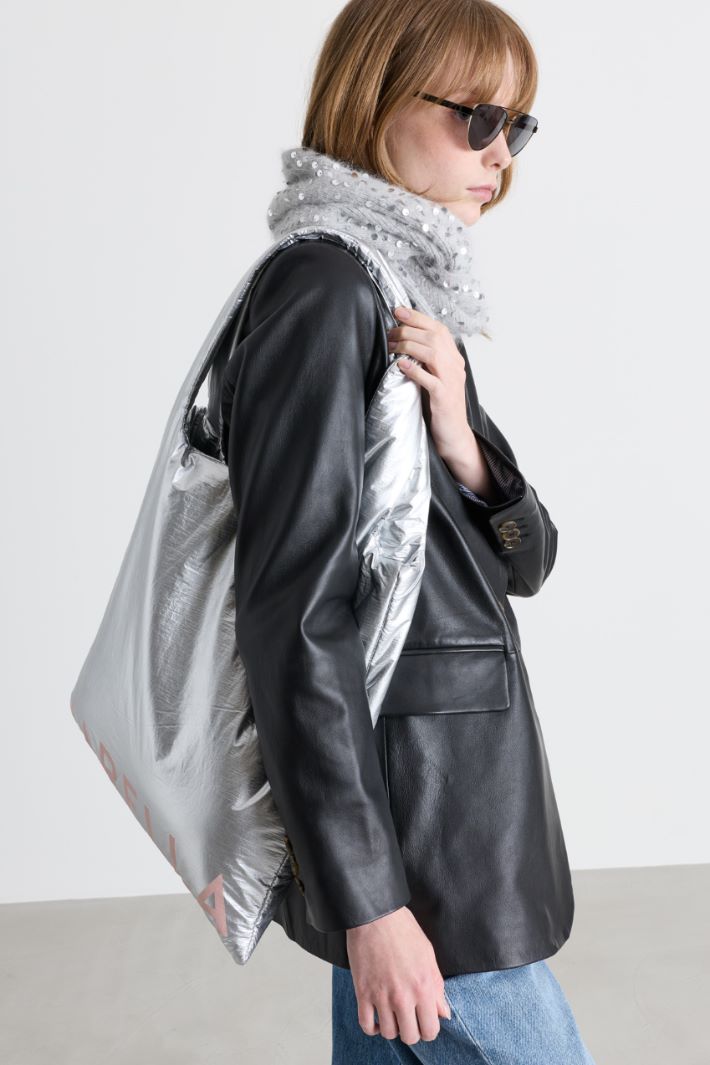 Laminated Fabric Shopper - SILVER - Intrend - 5
