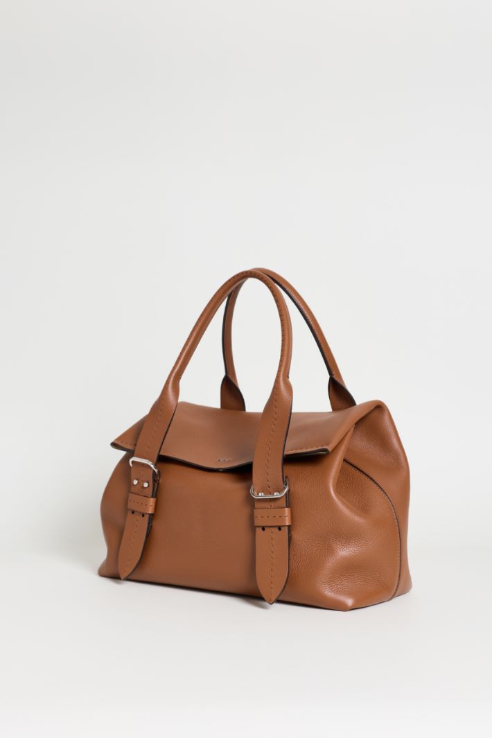 Satin-finish leather handbag - BROWN - Intrend - 2