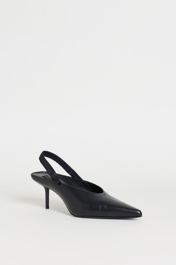 Leather slingback mules with bow - BLACK - Intrend - 2