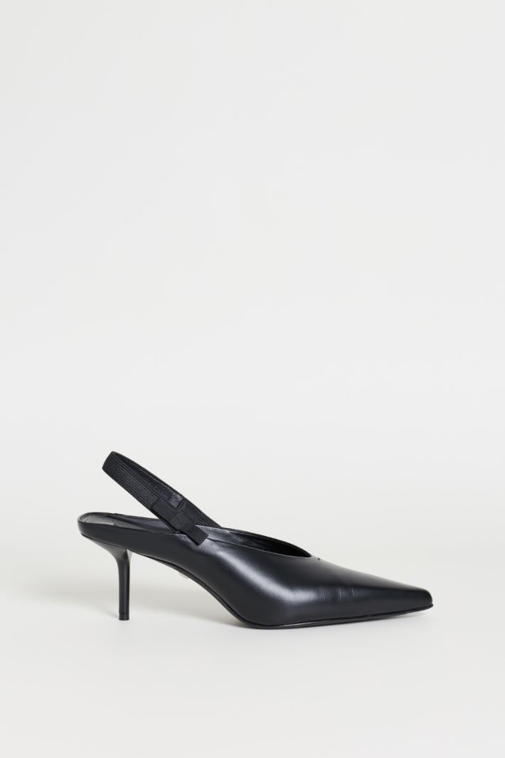 Leather slingback mules with bow - BLACK - Intrend